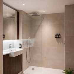shower room with rainfall shower, large studio, Canary Wharf Apart Hotel, Canary Wharf, London E14