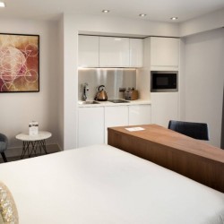 king size bed, work station, kitchenette, Stratford Apartment Hotel, Stratford, London E15