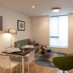 living room with chair, dining area, sofa, lamp and tv, Camden Town Apartments, Camden, London NW1