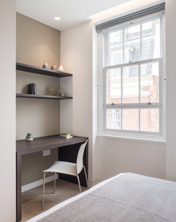 bedroom with work desk, Hampstead Apartments, Hampstead, London NW3
