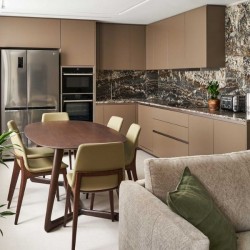 living area with sofa, dining table and kitchen,Portland Apartments, Marylebone, London W1