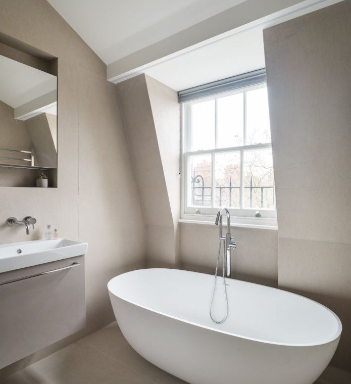 bathroom with free-standing bathtub,Hampstead Apartments, Hampstead, London NW3