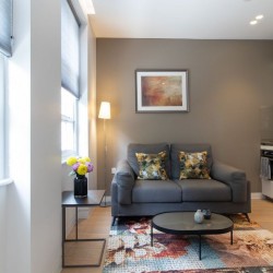 living room with sofa, table and kitchen, Hampstead Apartments, Hampstead, London NW3