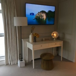 dressing table, lamp and smart TV, Hyde Park Penthouse, Kensington, London SW7