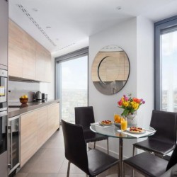 kitchen and dining area with flowers, City Road Apartments, Hoxton, London EC1
