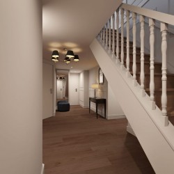 hallway and stairs to top floor, Hyde Park Penthouse, Kensington, London SW7