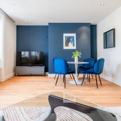 living room with wood floors, dining area and smart TV, King Street Deluxe, Covent Garden, London WC2