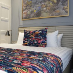 wardrobe, king size bed, side tables and wall print, St Johns Apartments, St Johns Wood, London NW8
