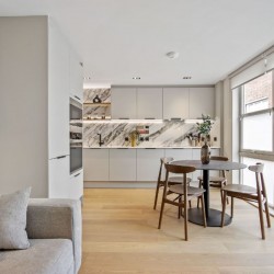 sofa, dining area and kitchen, Mansion House Apartments, City, London EC4