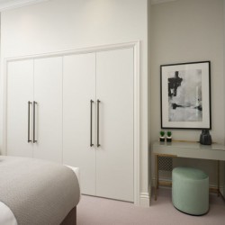 bedroom with large wardrobe doors and vanity desk, Mayfair Deluxe Apartments, Mayfair, London W1