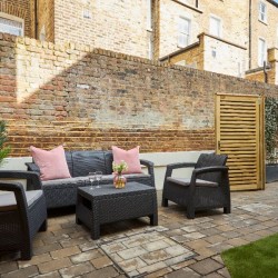 large outside terrace with seating, The Mews Homes, Hammersmith, London W6
