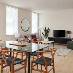 living room with dining area, sofa, chairs, console with TV, Munster Apartments, Fulham, London SW6