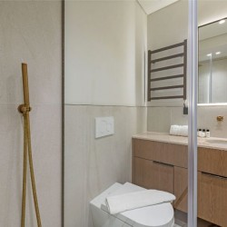 bathroom with toilet, sink, mirror and towel rail, Covent Garden Deluxe, Covent Garden, London WC2