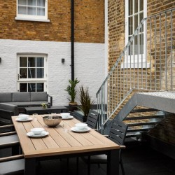 outside area with dining table and seating, steps to the apartment, Holborn Apartments, Holborn, London WC2