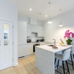 kitchen for self-catering and breakfast bar with chairs and plant, Covent Garden 1, Covent Garden, London WC2